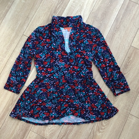 Modcloth Tops - Modcloth Blue Floral Faux Wrap Peplum Top Medium